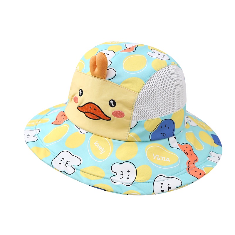 Mũ Tai Bèo Chống Nắng Phối Lưới Thoáng Khí Họa Tiết Hoạt Hình Thời Trang Mùa Hè Cho Bé
