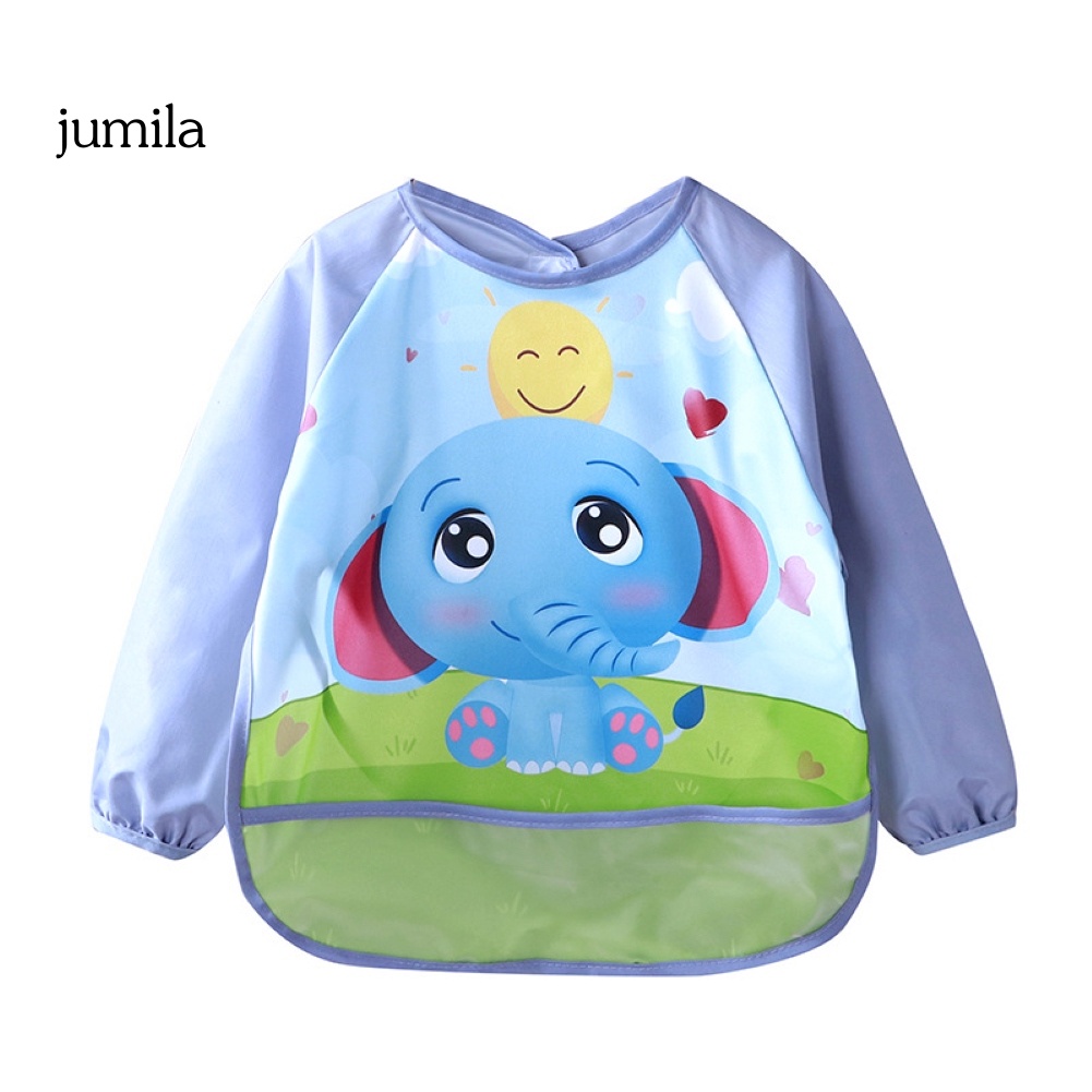 Yếm Ăn Tay Dài Chống Nước Có Túi In Hình Hoạt Hình Dễ Thương Cho Trẻ Sơ Sinh