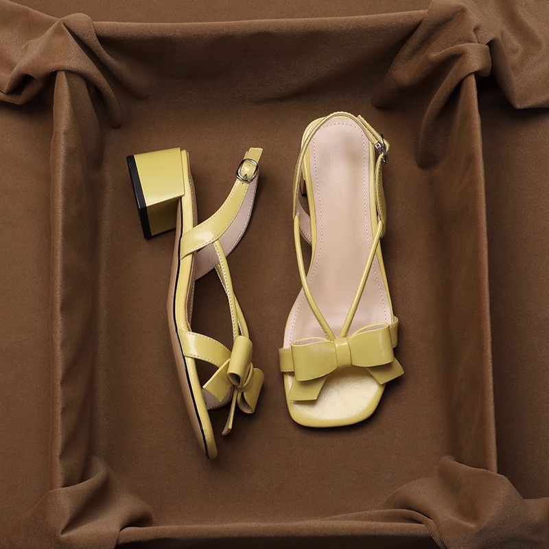 Duoya Tóc Thẳng ~ [Hàng Có Sẵn] Giày Sandal Hở Ngón Đế Dày Hở Ngón Một Dây Bằng Da Mềm Đính Nơ Thời Trang Mùa Hè Miễn Phí Vận Chuyển Cho Nữ