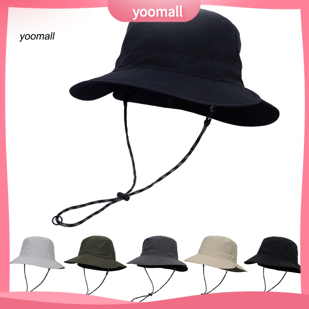 Mũ Tai Bèo Vành Phẳng Màu Trơn Mau Khô Thoáng Khí Chống Nắng Có Dây Điều Chỉnh Được Cho Nam / Nữ