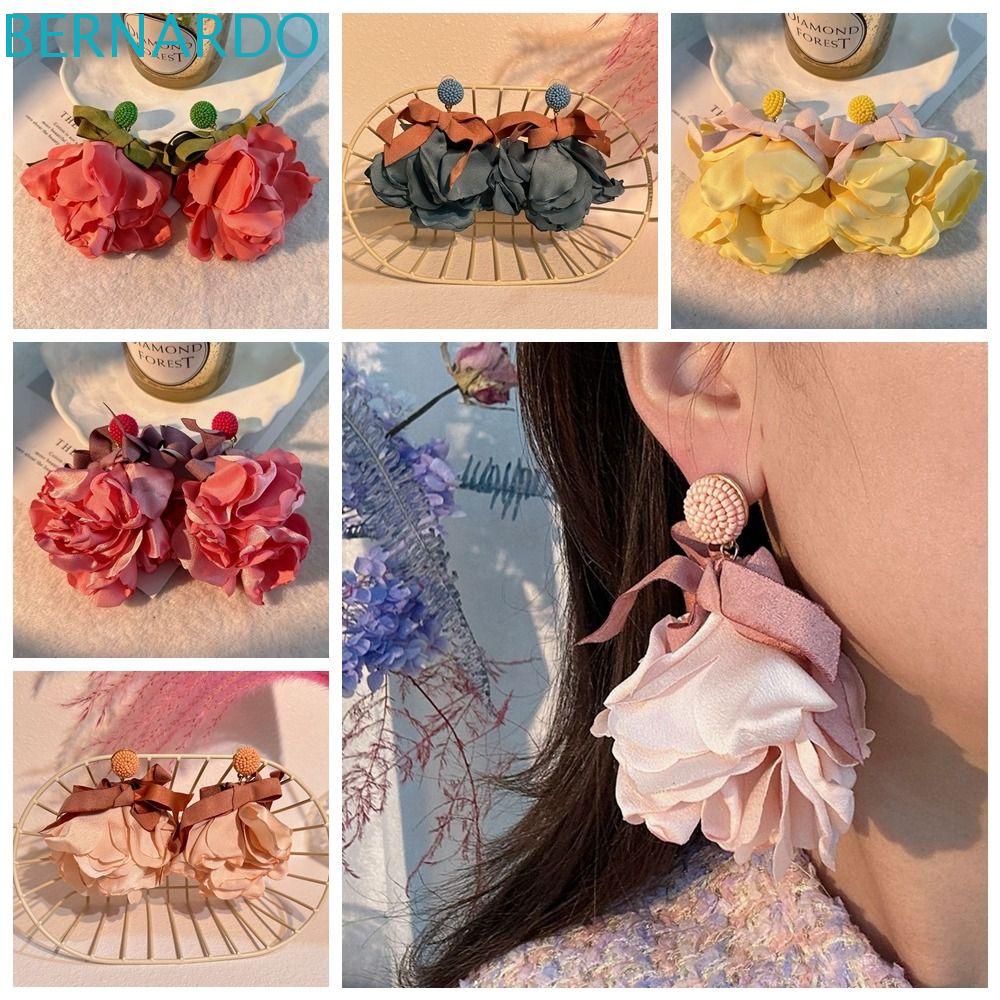 Khuyên Tai Hoa Vải Thủ Công Nhiều Màu Kpop Cổ Điển Lãng Mạn