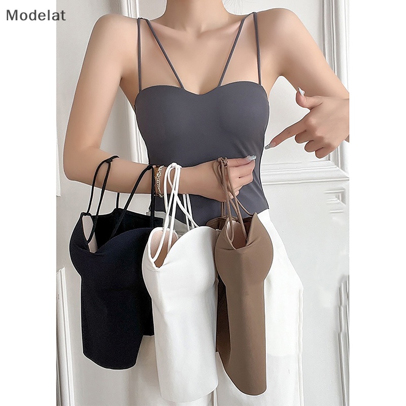 Mfc Áo Hai Dây Mỏng Mùa Hè Có Đệm Ngực Màu Trơn Gợi Cảm Cho Nữ WTD