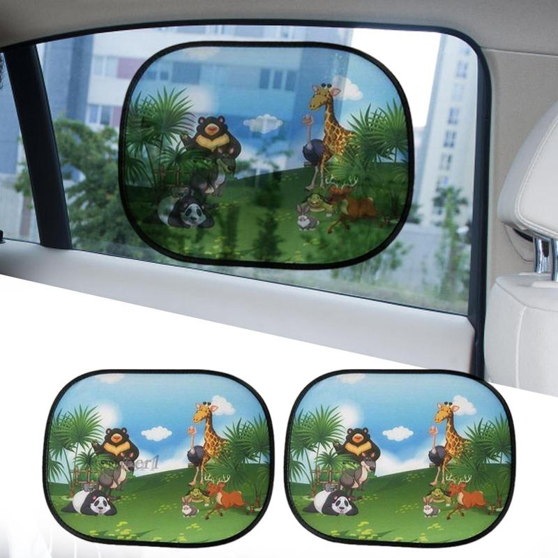 [Fenteer1] 2 Tấm Che Nắng Cửa Sổ Xe Hơi Họa Tiết Động Vật Dễ Thương Dành Cho Trẻ Em