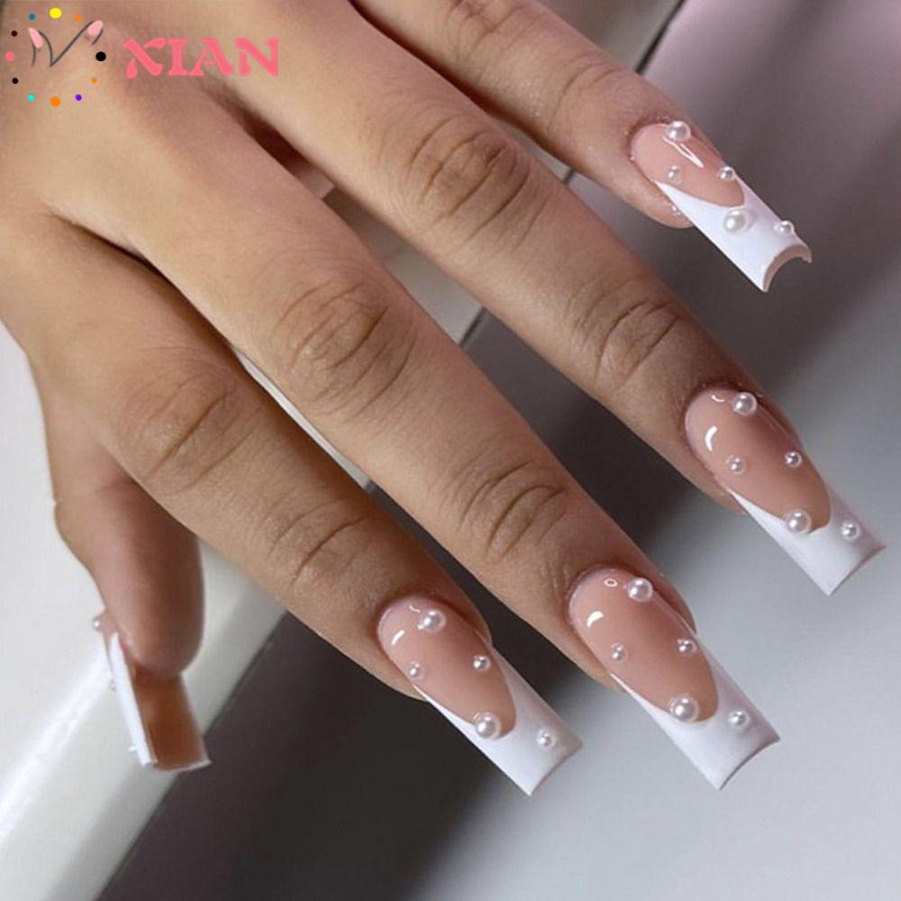 Bộ 24 Móng Tay Giả Có Thể Tháo Rời DIY Vòng Hoa Giả Trang Trí Phong Cách Pháp