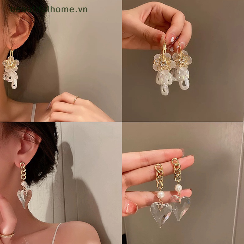 [beautifulhome] Bông Tai Ngọc Trai Kim Loại Dài Tua Rua Hình Học Thời Trang Cổ Điển Tinh Tế [beauty]