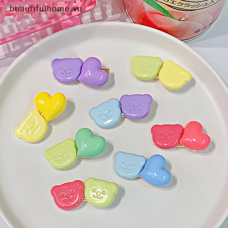 Kẹp Tóc Hình Gấu Hoạt Hình Màu Kẹo Ngọt Ngào Cho Nữ