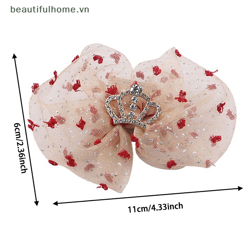 Kẹp Tóc Nơ Lưới Chấm Bi Phong Cách Hàn Quốc Ngọt Ngào Cho Bé Gái