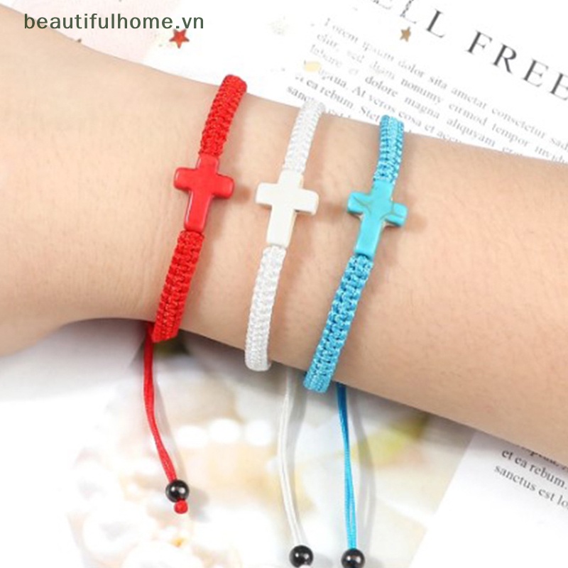 [beautifulhome] Vòng Tay Dây Bện Mặt Thánh Giá Có Thể Điều Chỉnh Làm Quà Tặng Bạn Bè [beauty]