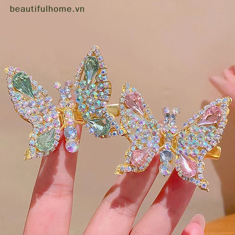 [beautifulhome] Kẹp Tóc Cánh Bướm Đính Đá Kim Cương Giả Hình Học Bằng Kim Loại Có Thể Di Chuyển Phù Hợp Với Bé Gái [Đẹp
