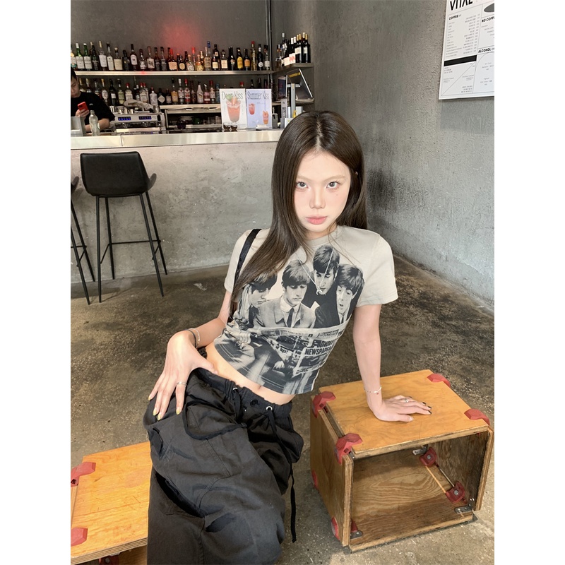 Áo Thun Ngắn Tay Cổ Tròn Dáng Ôm In Họa Tiết Phong Cách Retro Thời Trang Mùa Hè Dành Cho Nữ