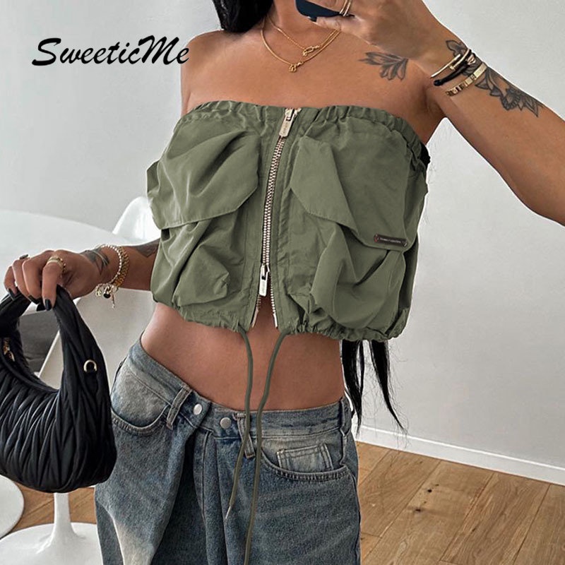 Áo Ống Màu Trơn Dáng Ôm Có Khóa Kéo Gợi Cảm Thời Trang 2023 Dành Cho Bạn Nữ