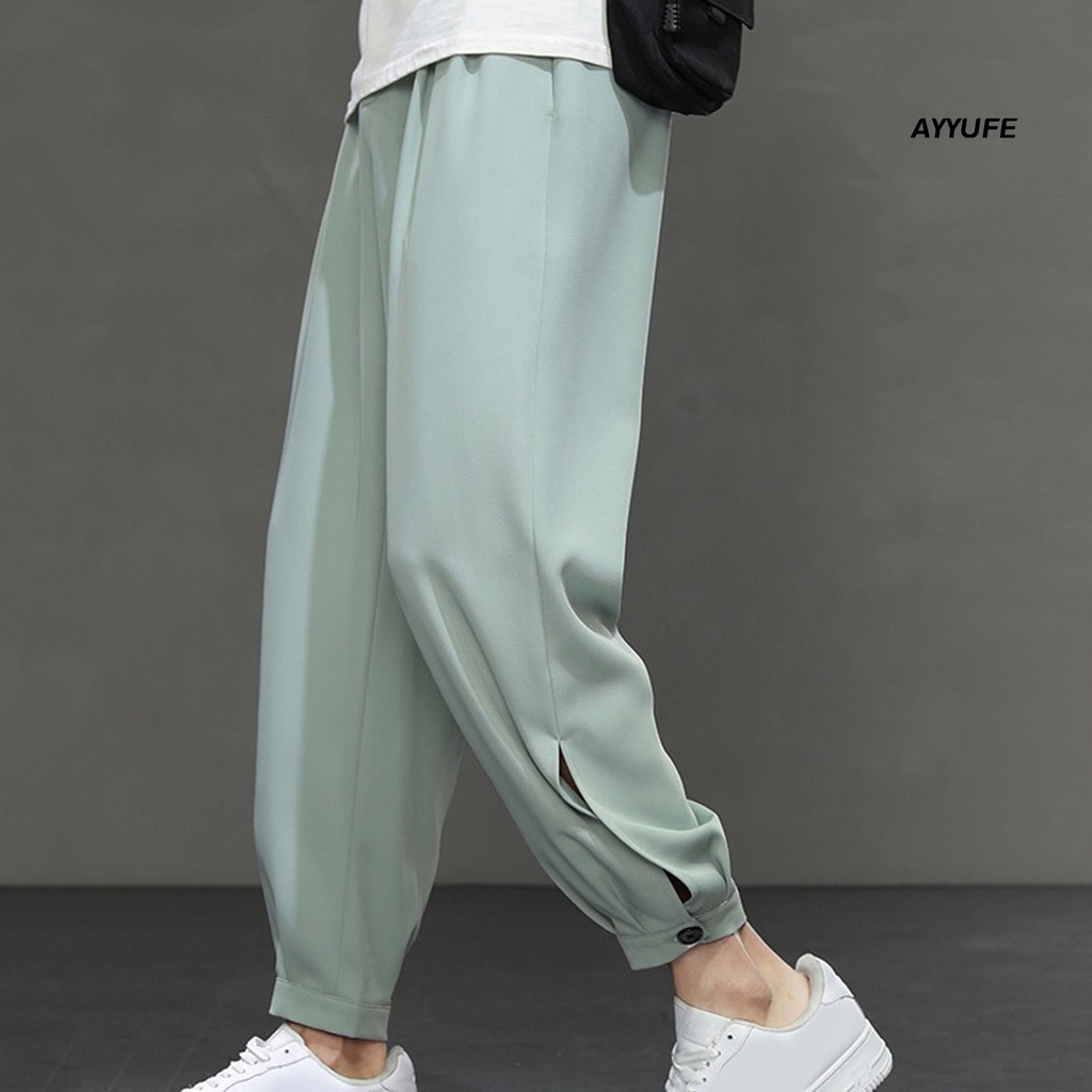 Quần Jogger Bằng Polyester Màu Trơn Thoáng Khí Có Nút Cài Trang Trí Cho Nam