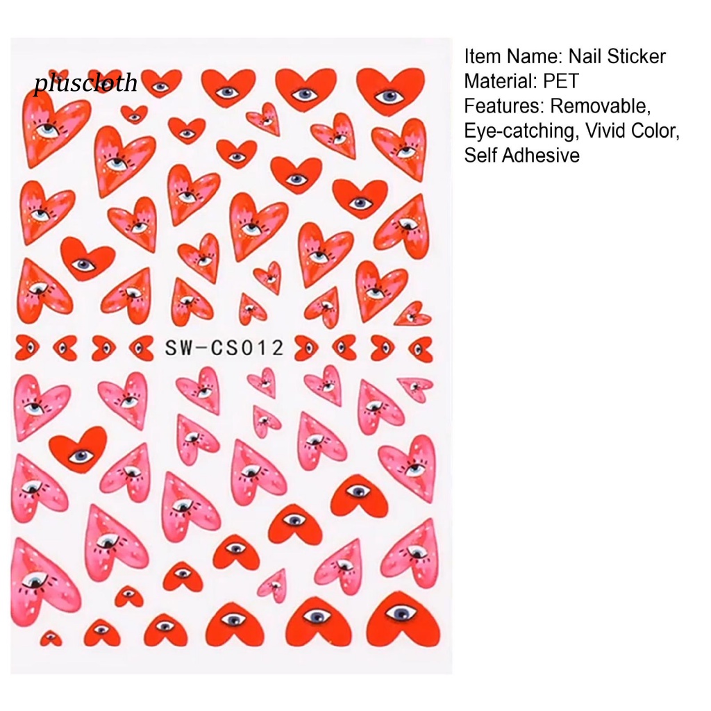 Bộ 2 Tấm Sticker Dán Móng Không Gây Kích Ứng Họa Tiết Trái Tim Mắt Quỷ 3D