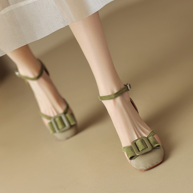 Duoya Tóc Thẳng ~ [Hàng Có Sẵn] Giày Sandal Bít Mũi Rỗng Dày Dây Thắt Nơ Bằng Da Thật Mềm Mại Có Lỗ Khóa Màu Sắc Miễn Phí Vận Chuyển Cho