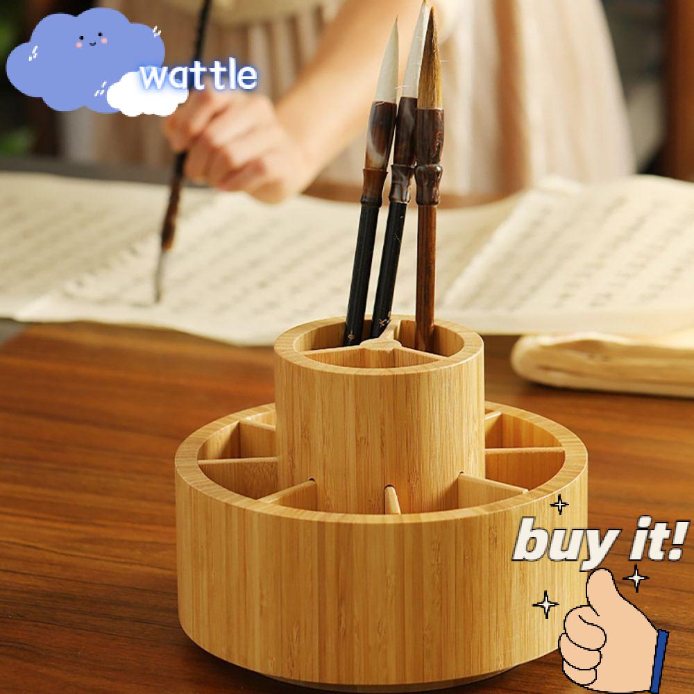 Giá Đỡ Cọ Trang Điểm Bằng Gỗ Hình Tròn Có Thể Xoay Tiện Dụng