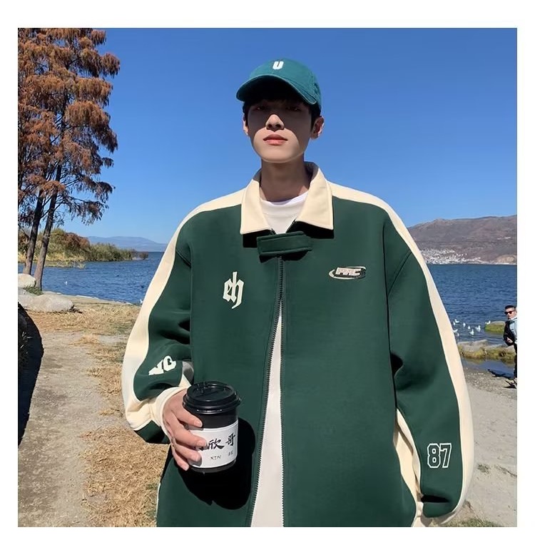 Áo Khoác Bóng Chày Dáng Rộng Màu Sắc Tương Phản Phong Cách Đường Phố Thời Trang Cho Nam Giới