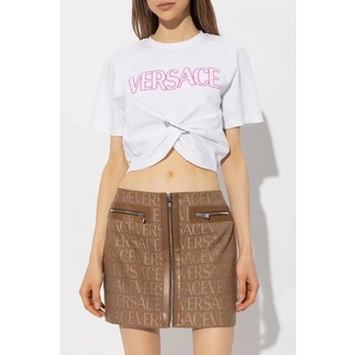 Versace  New letter printed Medusa pin short umbilical short-sleeved T-shirt