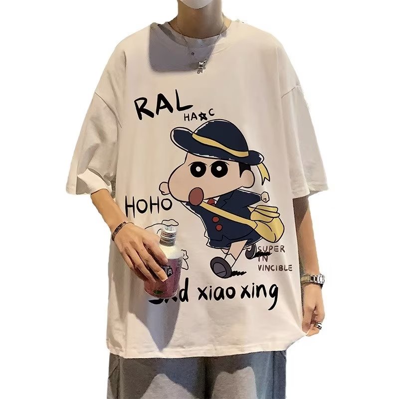 Áo Thun Tay Ngắn Dáng Rộng In Hình Cậu Bé Bút Chì Shin Thời Trang Mùa Hè 2023 Cho Nam Và Nữ Size M-5XL