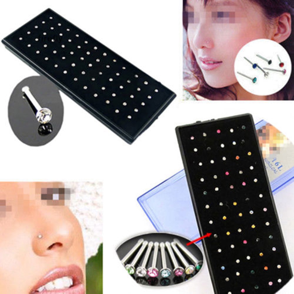 Set 40 Khuyên Mũi Bằng Thép Không Gỉ Đính Đá Cá Tính