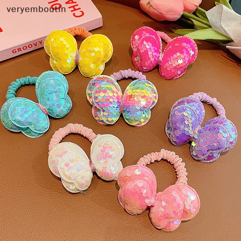 Dây Cột Tóc Hai Lớp Thắt Nơ Đính Kim Sa Lấp Lánh Thời Trang Dành Cho Bé Gái