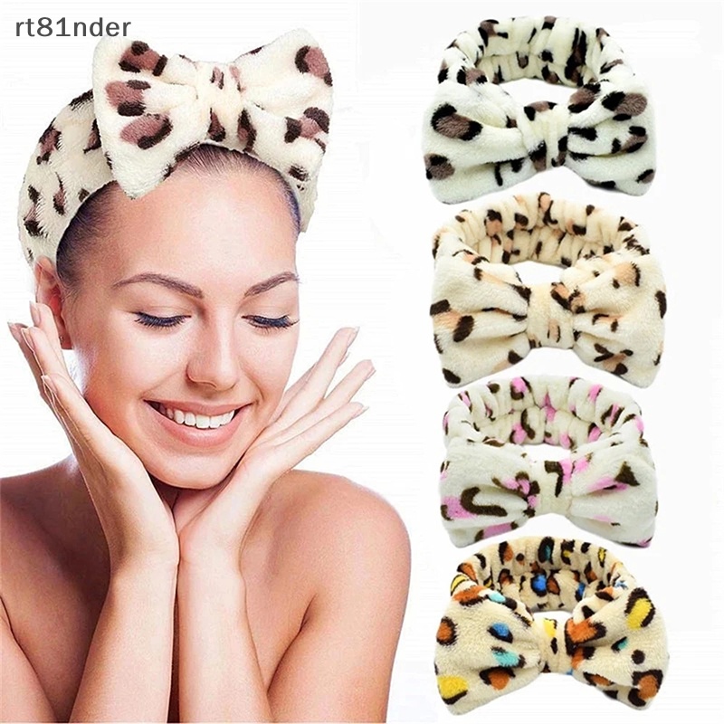 Rt Băng Đô Cài Tóc Rửa Mặt Bằng Lông Cừu San Hô Họa Tiết Da Báo Cho Nữ