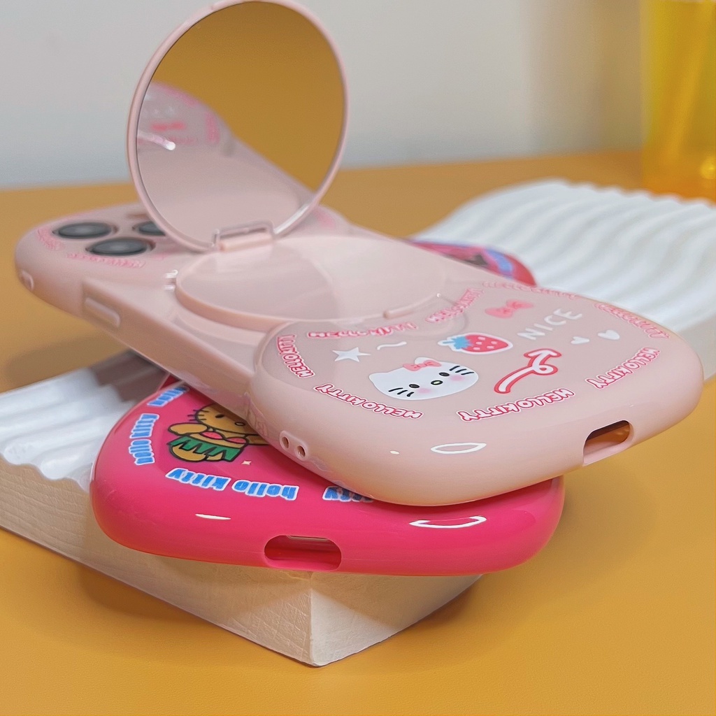 Ốp Điện Thoại TPU Silicon Mềm Bảo Vệ Toàn Diện Tích Hợp Gương Hình Mèo Kitty Cho iPhone 14 12 13 11 PRO MAX