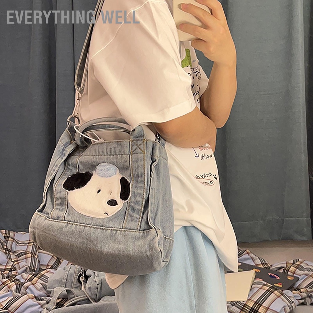 Túi đeo vai đơn Màu xanh dễ thương Chú chó sang trọng Công suất lớn Dây đeo có thể điều chỉnh Túi đựng đồ đi học cho chuyến đi chơi văn phòng