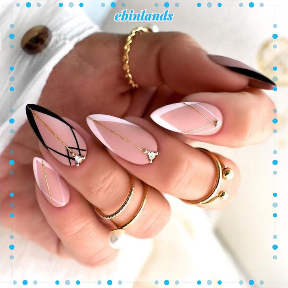 Set 24 Móng Tay Giả Dạng Nhấn Phong Cách Pháp