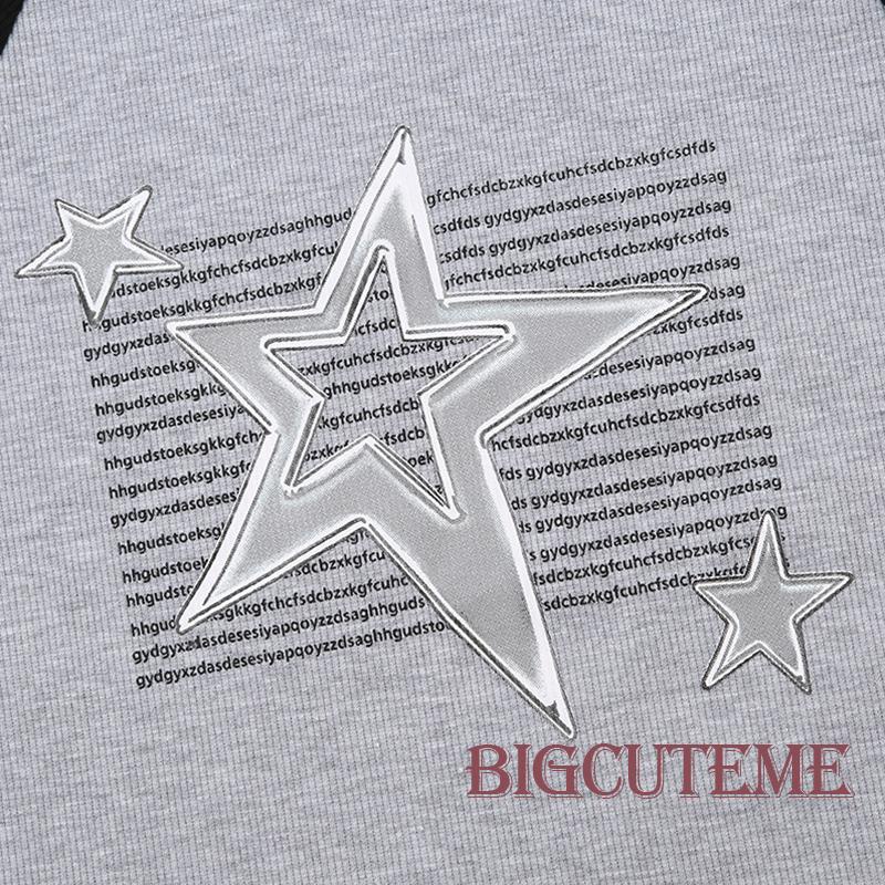 [] - Áo Crop Top Tay Ngắn Cổ Tròn In Hình Ngôi Sao Thời Trang Mùa Hè Ôm Dáng Vừa Vặn Đường Phố Màu Xám Cho Nữ