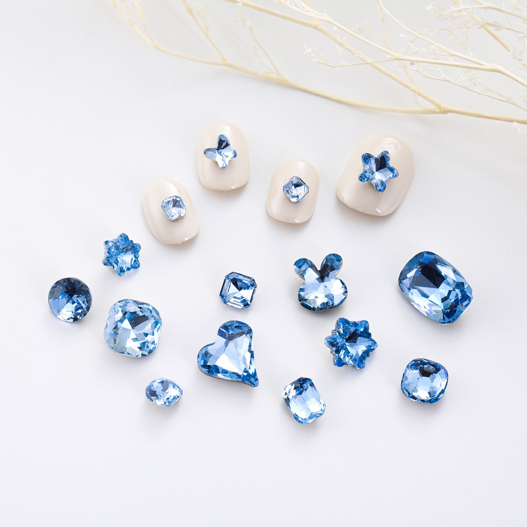 Hạt Kim Cương Giả Màu Xanh Dương Siêu Mỏng Hình Người Ngoài Hành Tinh Trái Tim Trang Trí Móng Tay