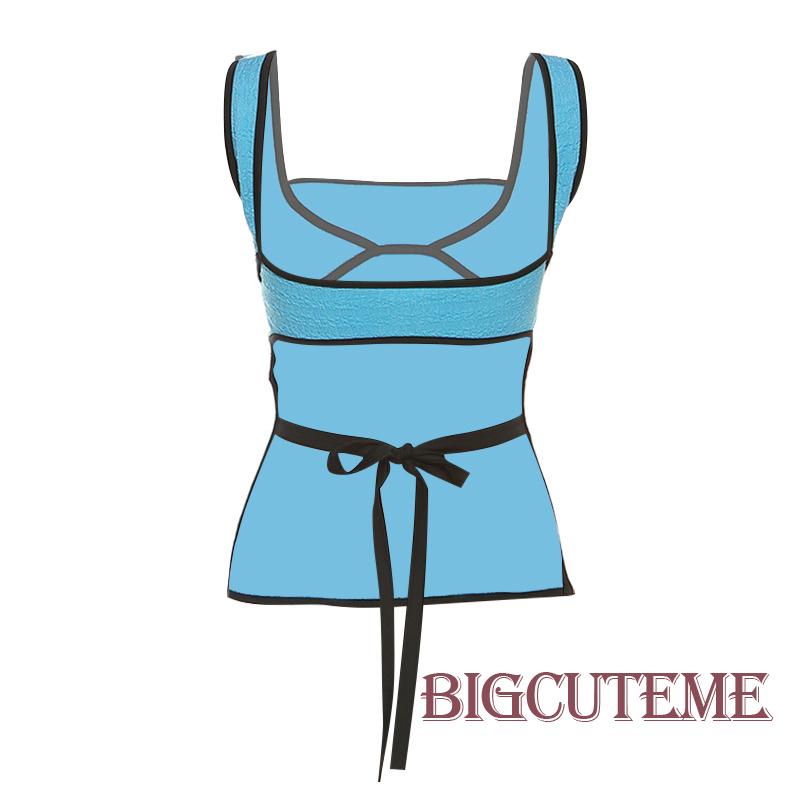 [] - Áo Tank Top Không Tay Cổ Vuông Buộc Dây Sau Lưng Màu Tương Phản Ôm Dáng Vừa Vặn Cho Nữ