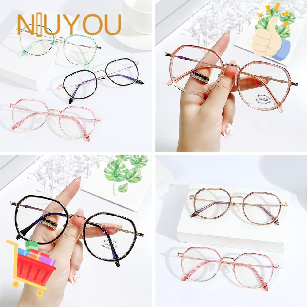 Kính Chống Tia UV Gọng Kim Loại Tròn Màu Xanh Dương Thời Trang Cho Nữ