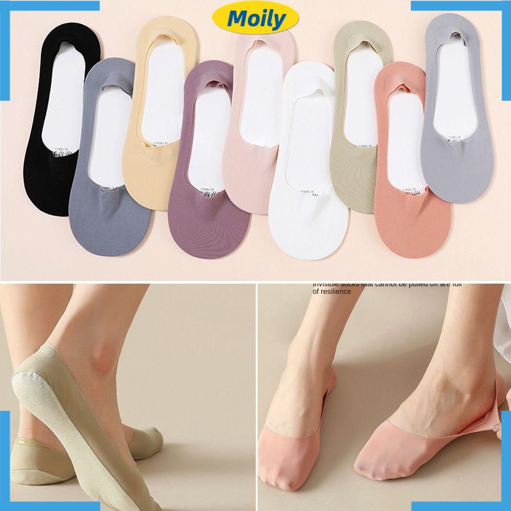 Bộ 5 Đôi Vớ Lụa Mềm Mại Màu Trơn Thoáng Khí Chống Trượt Thời Trang