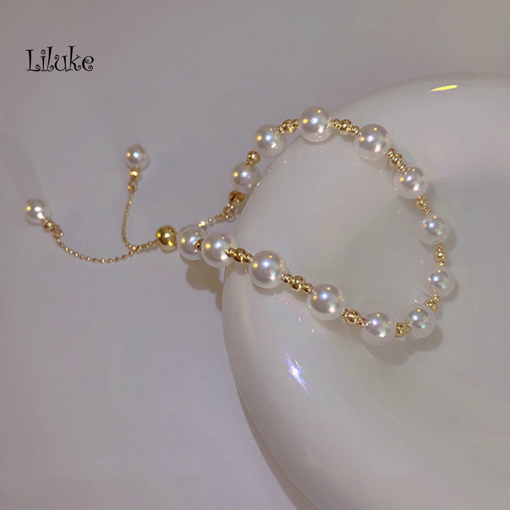 Vòng Tay Hợp Kim Mạ Vàng Trang Trí Ngọc Trai Giả Xinh Xắn Thời Trang Cho Nữ