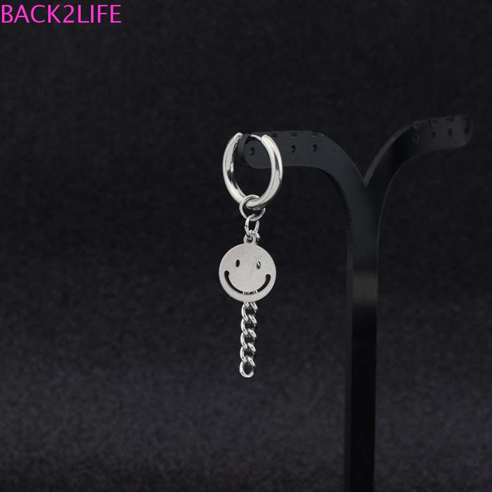 Bông Tai Dạng Kẹp Hình Học Mặt Cười Phối Dây Xích Tua Rua Phong Cách Hip Hop Cổ Điển Cho