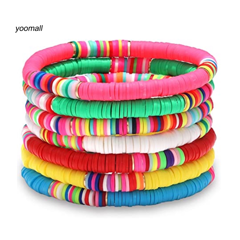 Set 5 / 7 Vòng Tay Hạt Đất Sét Polymer Màu Sắc Cầu Vồng Phong Cách Boho