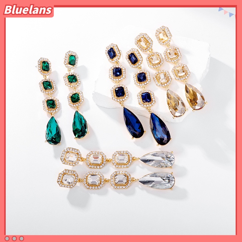 [BLS] Khuyên Tai Dáng Dài Đính Kim Cương Hình Giọt Nước Siêu Lấp Lánh Thời Trang Âu Mỹ Cao Cấp Dành Cho Cô Dâu