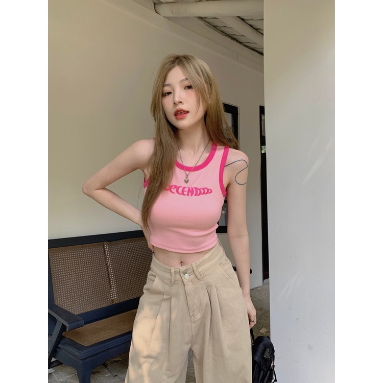 Áo Hai Dây Thêu Họa Tiết Chữ I Màu Trắng Thời Trang Mùa Hè Quyến Rũ Cho Nữ