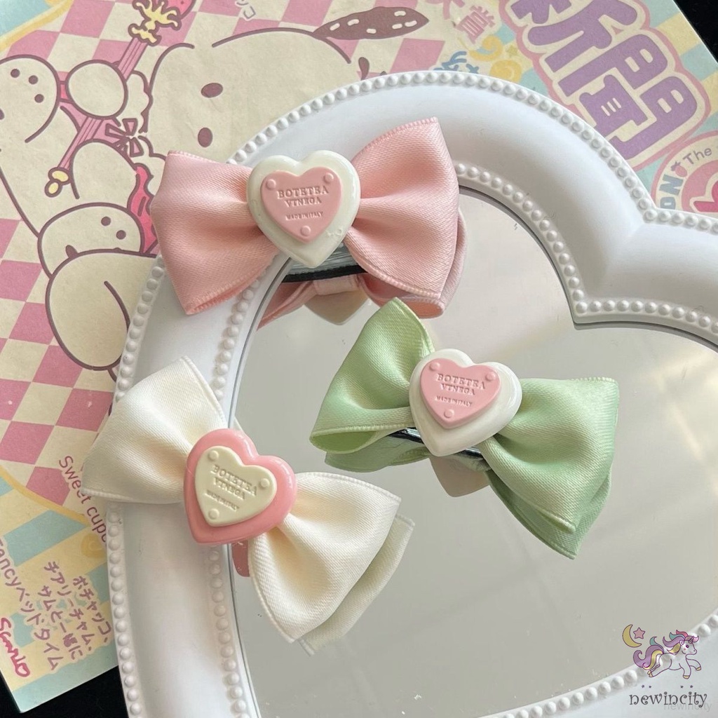 Kẹp Tóc Nơ Vải Satin Màu Kem Ngọt Ngào Dễ Thương Phong Cách Hàn Quốc Cho Bé Gái