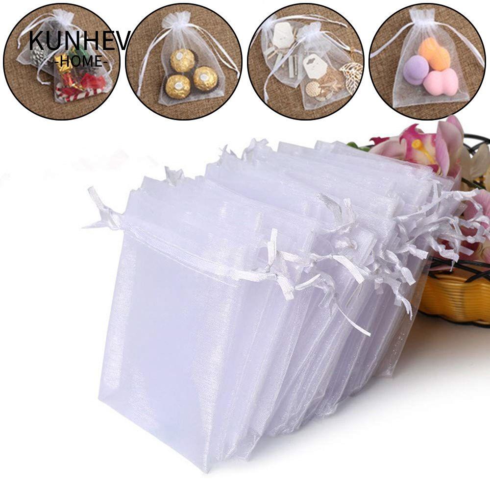KUNHEV Set 25 / 50 Túi Đựng Quà / Trang Sức Màu Trắng Có Thể Rút Lại