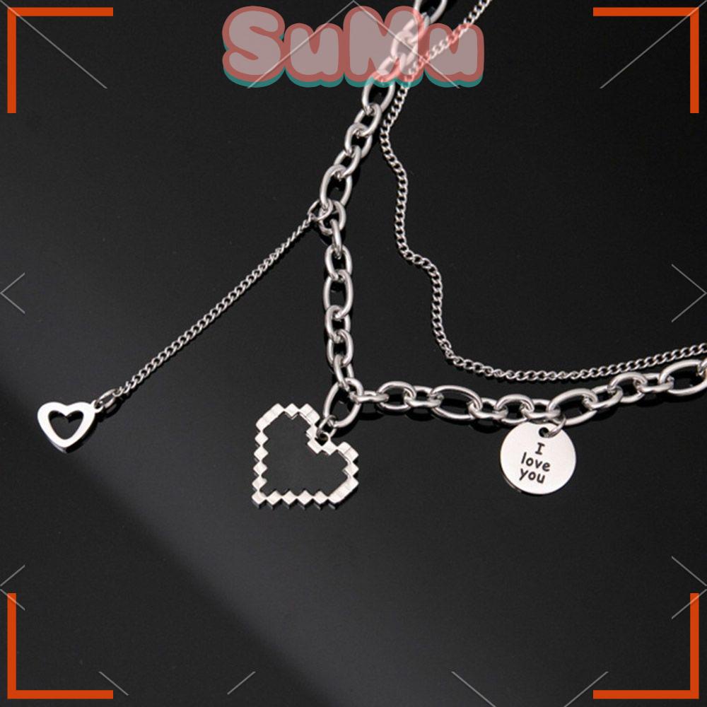 Vòng cổ Hai Lớp Mặt Hình Trái Tim Phong Cách Punk Hiphop Thời Trang Dành Cho Nữ