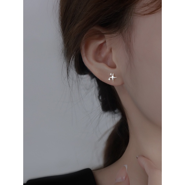 Bông Tai Mạ Bạc 925 Hình Bốn Sao May Mắn