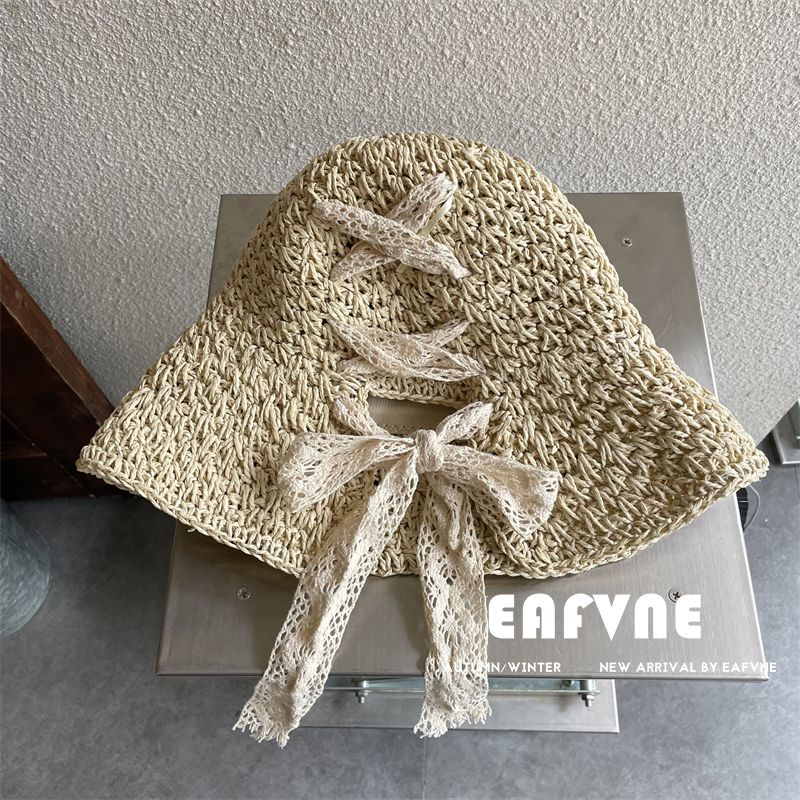 Mũ Cói Mỏng Thắt Nơ Ren Xinh Xắn Thời Trang Nhật Hàn Cho Nữ