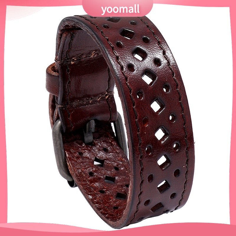 Vòng Tay Da Bò Bản Rộng Phong Cách Cổ Điển Cho Nam