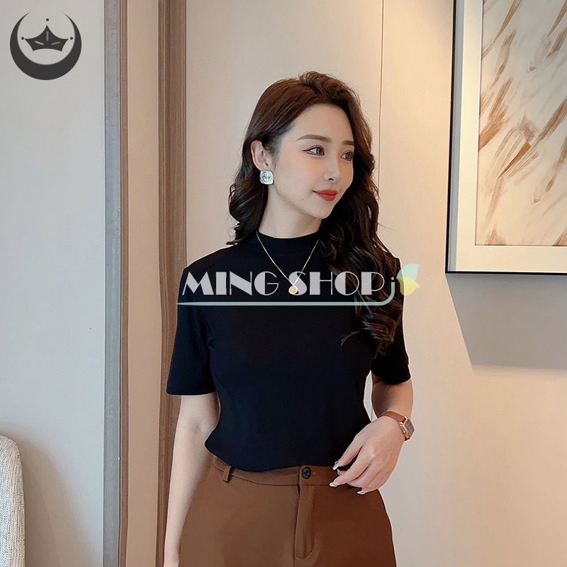 Áo Thun Lửng Ngắn Tay Cổ Tròn Thời Trang Nữ Tính