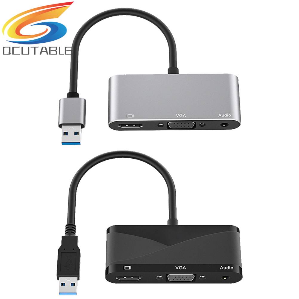 Bộ ChuyểN ĐổI Âm Thanh 3 Trong 1 1080P HD USB 3.0 Sang VGA HDMI-compatible 3.5