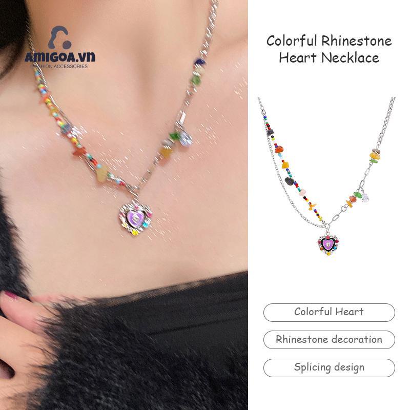 ✨✨Vòng cổ Hạt Đá Tự Nhiên Hình Trái Tim Nhiều Màu Sắc