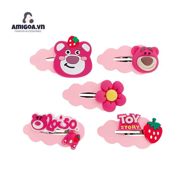 ✨✨Set 5 kẹp gấu dâu Lotso hình đám mây màu hồng nhạt pastel dễ thương
