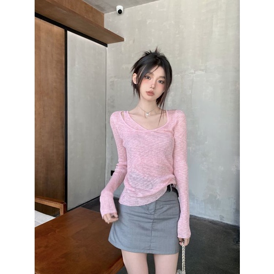 Áo Sơ Mi Nữ Tay Dài Giả Hai Lớp Chống Nắng Thời Trang