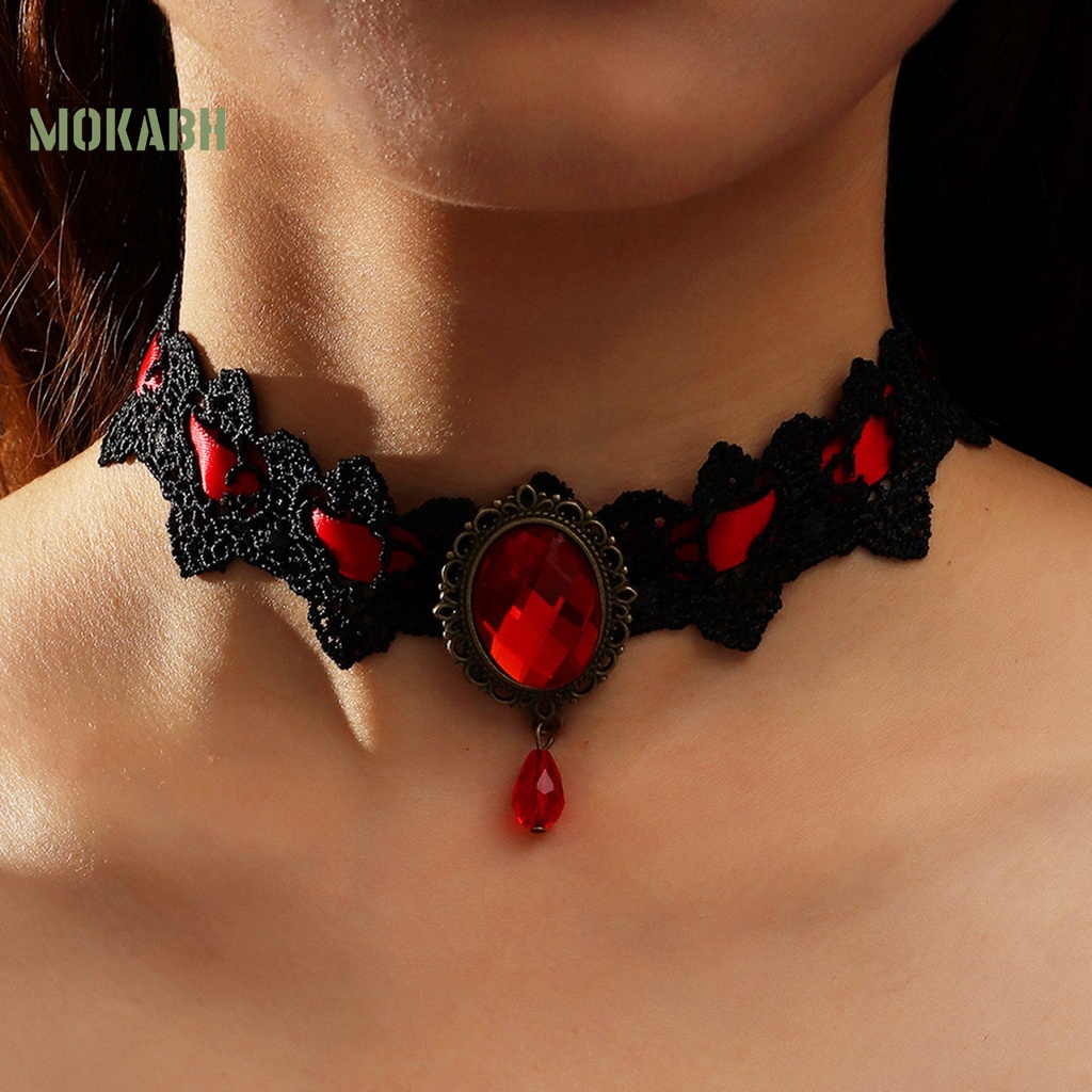 [Mok Abh] Vòng Cổ Choker Dây Bện Đính Đá Giả Phong Cách Gothic Punk